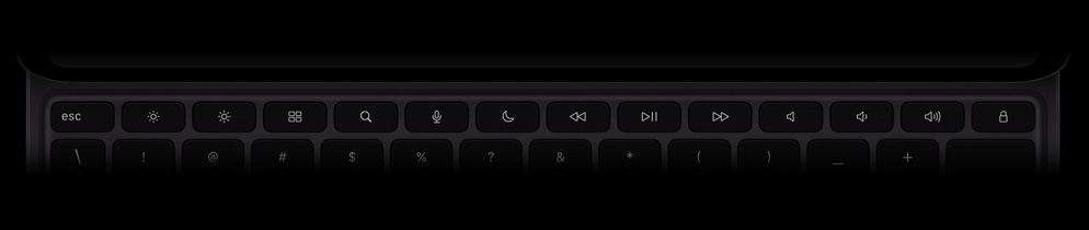 Un clavier Magic Keyboard, vue du dessus, orientation paysage, noir, rangée de 14 touches de fonction