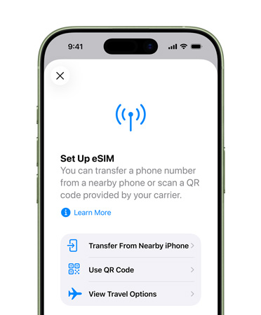 iPhone 17, front exterior, using the Set Up Cellular feature to easily transfer a phone number with eSIM