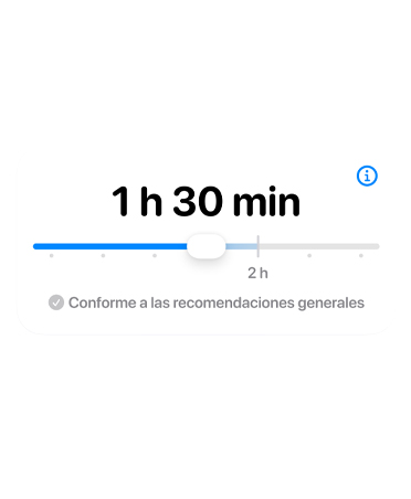 Pantalla que muestra la funcionalidad Límites de Tiempo con una barra ajustable para establecer el tiempo permitido.