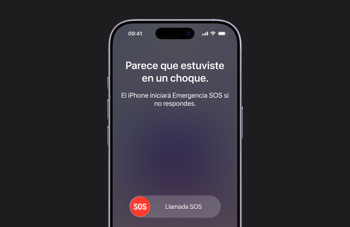 iPhone 17, parte frontal, esquinas redondeadas, funcionalidad Detección de Choques en uso