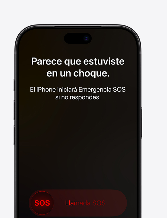 Pantalla de un iPhone que muestra Detección de Choques en uso