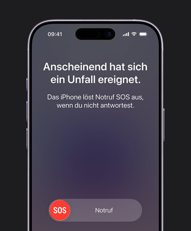 iPhone 17, Vorderansicht, gerundete Ecken, Feature für Unfallerkennung wird verwendet