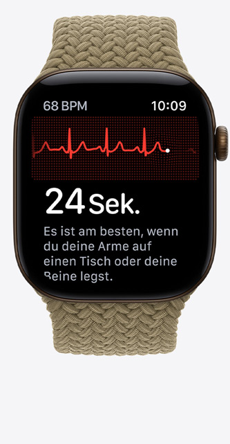 Apple Watch Series 12, Aluminiumgehäuse, Farbe Dunkelbronze, EKG App, Herzrhythmus-Linie und Timer, Geflochtenes Sport Loop, Farbe Oliv (helles Erdgrün)