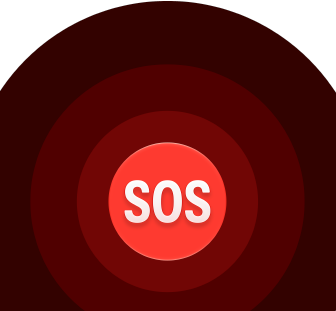 Hädaabi SOS-i ikoon, keskel valge SOS ümbritsetud punased ringidega