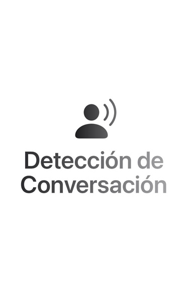Ondas sonoras ambientales como arcos de colores, arriba y abajo, el texto en el centro dice: Detección de Conversación