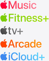 Apple Music, Apple Fitness+, Apple TV+, Apple Arcade and iCloud+ app icons