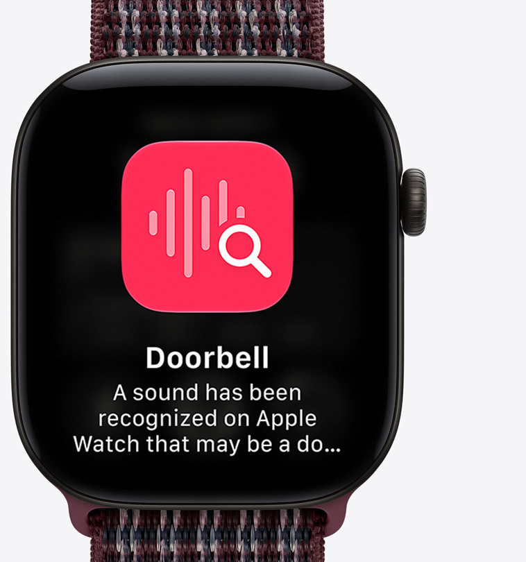 Apple Watch Series 12, alumiinikuori, värinä musta, Kiinnitetyt keskustelut ‑näyttö, Sport Loop ‑ranneke, värinä viininpunaruutu