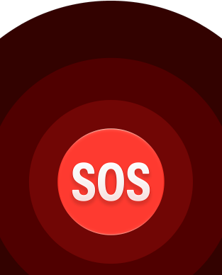 Ikona Hitnog poziva, crveni krugovi jedan unutar drugog s bijelim natpisom SOS u sredini