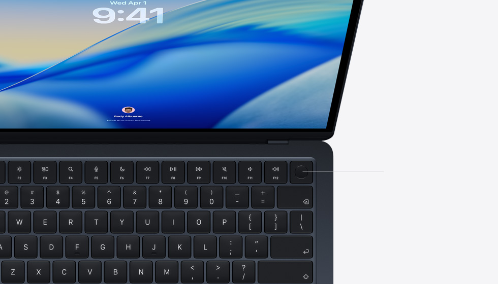 Open MacBook Air demonstrating the location of the Touch ID button