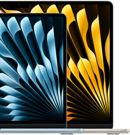 صورة لجهازي MacBook&nbsp;Air‏ توضح مقاس شاشة كل واحد منهما: 13.6&nbsp;إنش و15.3&nbsp;إنش قطرياً