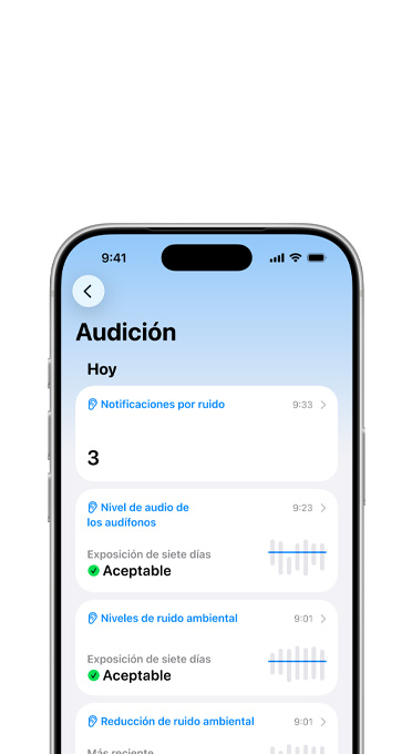 Un iPhone muestra información sobre exposición a ruidos fuertes