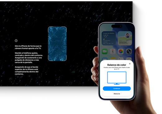Un iPhone se usa para ajustar el color de una televisión