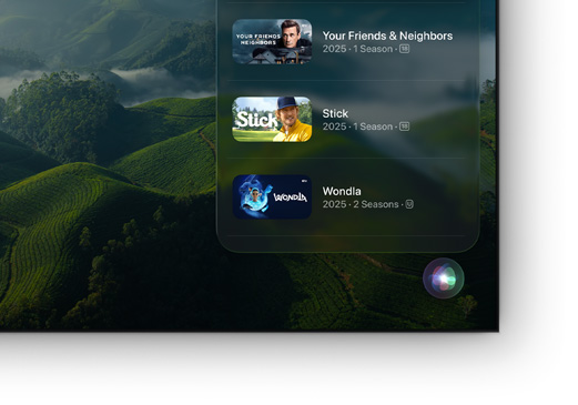 A flat-screen television showing list of Apple&nbsp;TV movies and shows