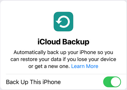 Screen of iCloud Backup data use