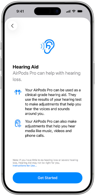 The Hearing Aid introduction screen