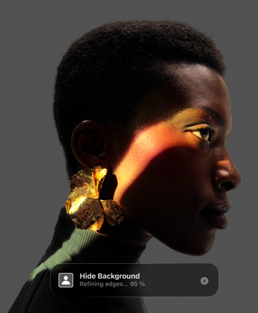 Pixelmator Pro interface with image of a person's profile, Background Removal tool