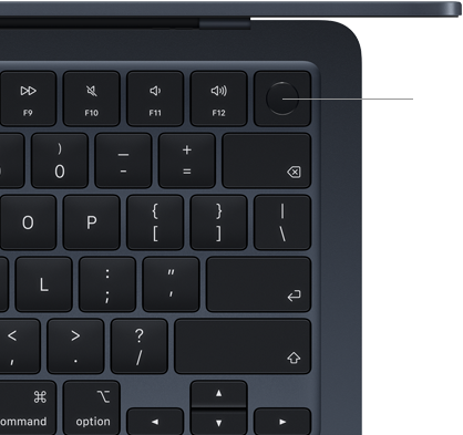 MacBook Air keyboard, top right, demonstrating the location of the Touch ID button