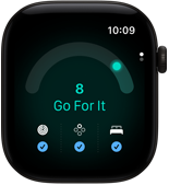 Apple Watch Series 12, kryt z hliníka v čiernej farbe, skóre pripravenosti 8, na pravej strane korunka Digital Crown
