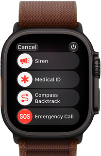 Apple Watch Ultra 4, kryt z titánu v čiernej farbe, satelitné pripojenie, pohľad zvonku na pravú stranu, korunka Digital Crown, vystúpené bočné tlačidlo, alpská slučka vo farbe burgundská