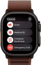 Apple Watch Ultra 4, kryt z titánu v čiernej farbe, satelitné pripojenie, pohľad zvonku na pravú stranu, korunka Digital Crown, vystúpené bočné tlačidlo, alpská slučka vo farbe burgundská 