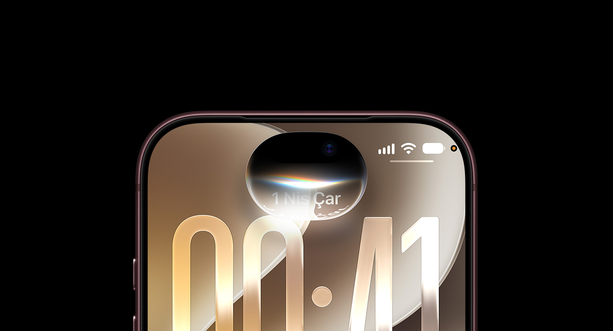 Burguonya renkli iPhone 18 Pro'nun üst kısmını gösteren, Siri yapay zeka diyalog balonunu içeren görünüm