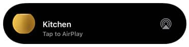 An AirPlay graphic showing music being played to a HomePod mini titled kitchen