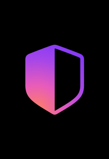 A shield icon, the left half is filled with pink that gets lighter from top to bottom, the right half is empty