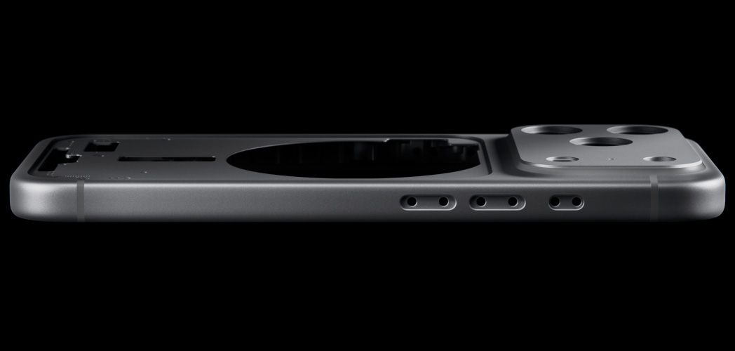 iPhone 17 Pro, face arrière, boîtier unibody en aluminium forgé