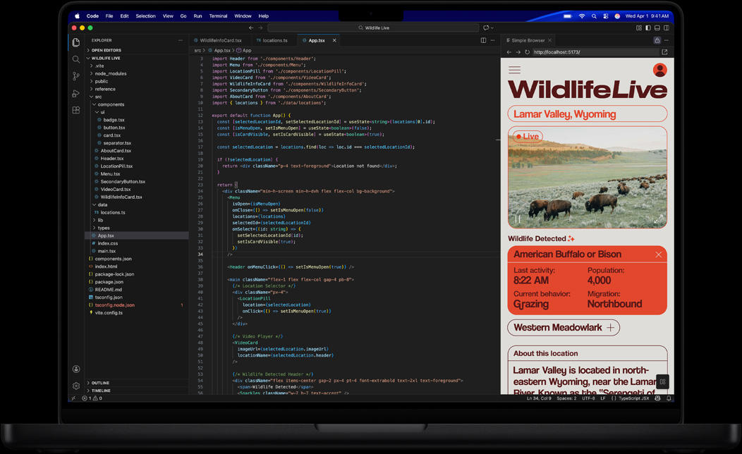 MacBook Pro screen showing code for an app using Visual Studio Code