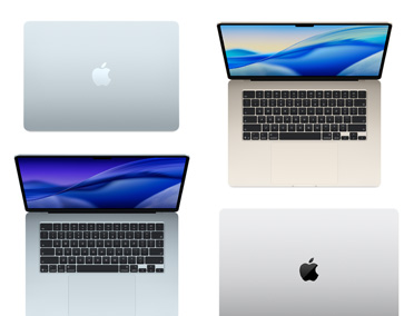Four Mac computers of various models, sizes, and colors, demonstrating the range of customization