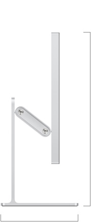 Side view of Studio Display XDR with tilt- and height -adjustable stand, showing height of display, bottom position