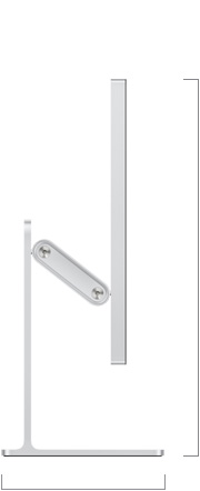 Side view of Studio Display with tilt- and height -adjustable stand, showing height of display at bottom position