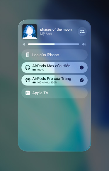 Màn hình AirPlay trên iPhone hiển thị cách dễ dàng chia sẻ âm thanh giữa hai bộ AirPods